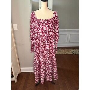 Ophelia & Indigo Lulu Maroon Block Print Balloon Mutton Sleeve Maxi Dress XS